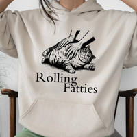 Rolling Fatties Funny Fat Cat Lover Hoodie Sweatshirt T-shirt, Unisex Sweater Pullover Tee Cotton Fit Womenswear Funny Graphi...