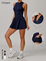Women's Solid Color 2 in 1 Sports Dress, Casual Comfy Breathable A-line Skorts Dress for Outdoor Running, Ladies Sportswear f...