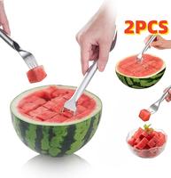 Stainless Steel Watermelon Slicer - 2-in-1 Cutter & Fork, Perfect for Dicing & Serving, Kitchen Essential