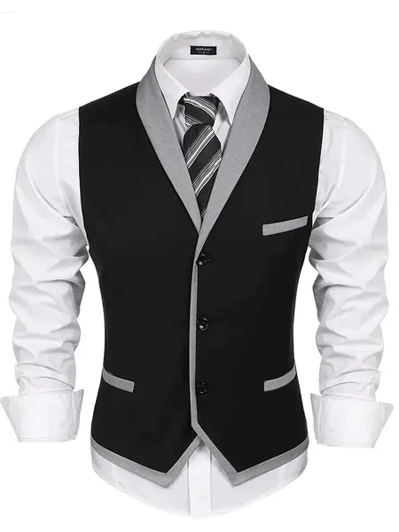 Buttons V-neck Suit Vest (US Only), Black / L