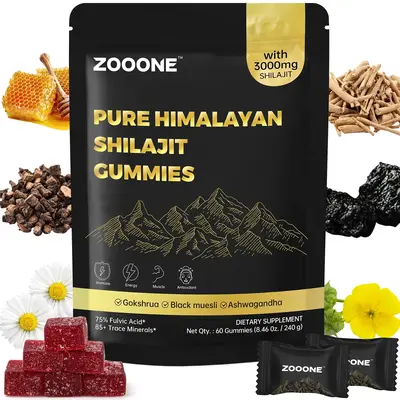 ZOOONE 60 Gummies Pure Himalayan Shilajit Gummies Gold I Lab Tested I No Added Sugar I Ashwagandha, Gokshura| Fulvic Acid & 8...