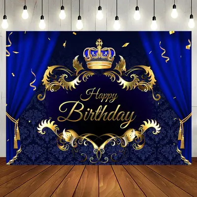 Blue Curtain Royal Crown Ribbons Birthday Backdrop - Aperturee