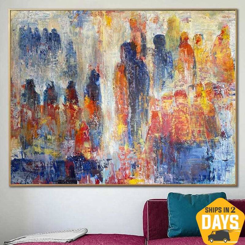 Original Abstract Colorful Figurative Paintings On Canvas Expressionist People Art Textured Oil Painting | CROWD 46"x60&...