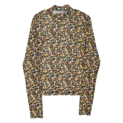 FB SISTER Sheer Womens Printed Top Black High Neck Long Sleeve Floral S