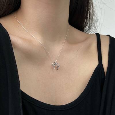 Bowknot 925 Sterling Silver Pendant Cable Chain Necklaces for Women