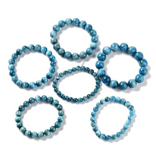 Natural Apatite Round Round Beaded Stretch Bracelets