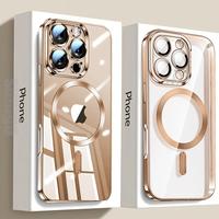 iPhone Magnetic Electroplated Case - Transparent with Camera Lens Protection Glass and Wireless Charger Cover for 15, 14, 16,...