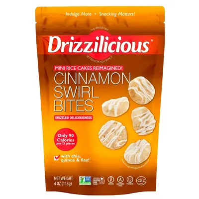 Drizzilicious Cinnamon Swirl Mini Rice Cakes - Gluten-Free, Vegan, Crunchy & Healthy Snack, 90 Calories per Serving, 4 oz