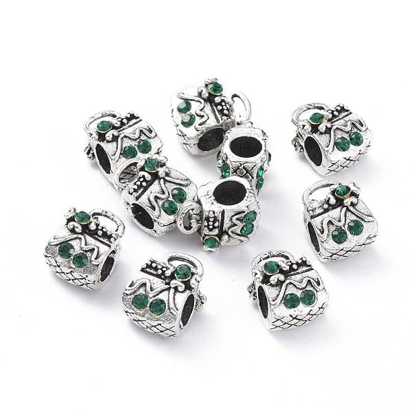 Antique Silver Tone Alloy Rhinestone European Beads