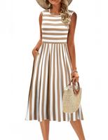 Zeagoo Women's Summer Tank Midi Dress with Pockets Sleeveless A-Line Dress Casual Floral T-Shirt Dress Flowy Beach Sundress