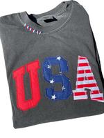USA Applique Comfort Colors Embroidered Pepper T-Shirt with Neck Detail Fabric Womenswear Top Blue White Streetwear Tshirt Su...