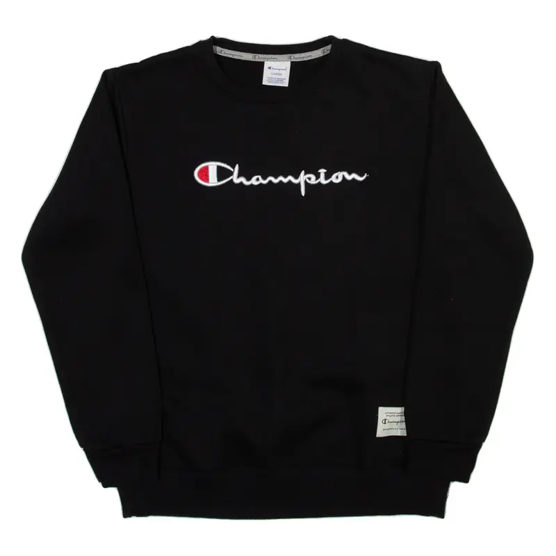 CHAMPION Boys Sweatshirt Black Crew Neck L
