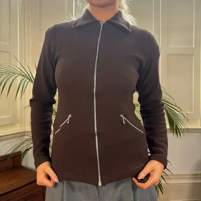 Euforia Collared Zip Up - Medium Brown Nylon
