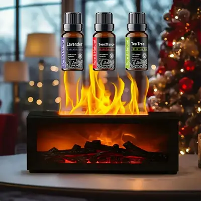 Colorful Flame Fireplace Aroma Diffuser 300ml Waterless Auto-Off Air Humidifier with Timer Remote Control for Home Bedroom Gi...