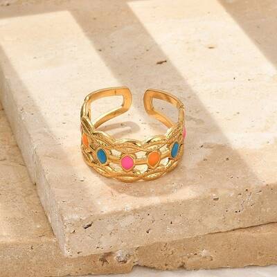 304 Stainless Stee Enamel Open Cuff Rings