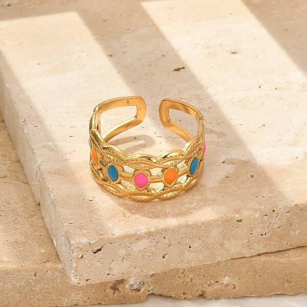 304 Stainless Stee Enamel Open Cuff Rings