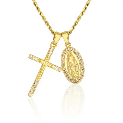 Mytys 2-Layering Virgin Mary and Jesus Pendant Necklace Religion Faith Inspired Outdoorfun Jewelry Gift for Women Men Cross A...