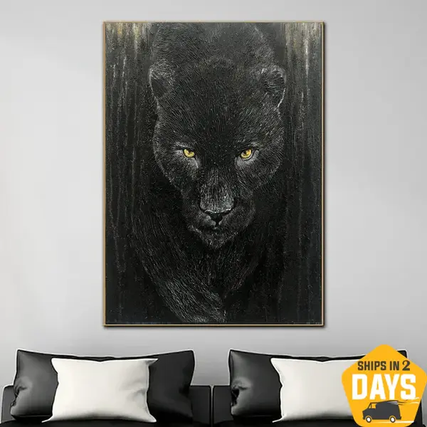 Panther Oil Painting on Canvas Original Animal Art Abstract Wild Animal Wall Art Modern Heavy Textured Painting Bedroom Decor...