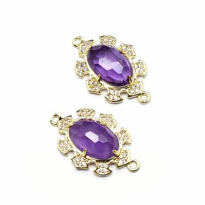 Natural Amethyst Connector Charms