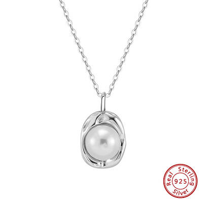 Shell Pearl Oval Pendant Necklaces
