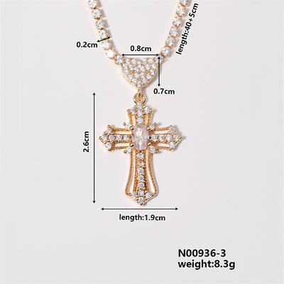 Chic Cross Necklace with Shiny Diamonds and Virgin Mary Pendant