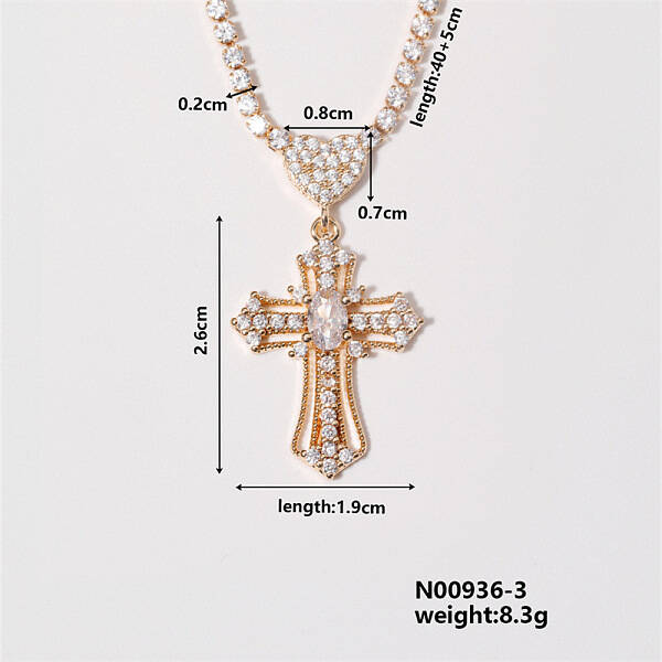 Chic Cross Necklace with Shiny Diamonds and Virgin Mary Pendant