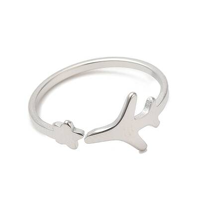Non-Tarnish 304 Stainless Steel Star & Airplane Open Cuff Ring for Women
