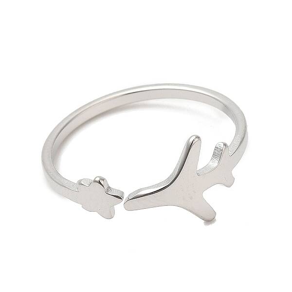 Non-Tarnish 304 Stainless Steel Star & Airplane Open Cuff Ring for Women