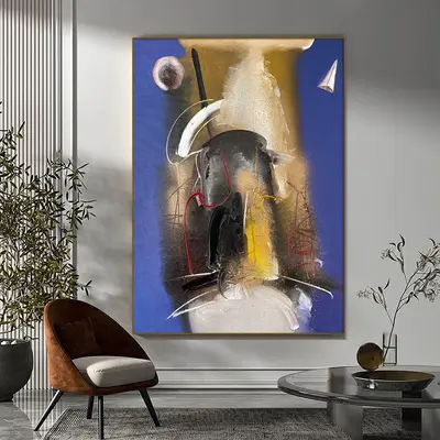 Wall Hanging Abstract Acrylic Painting Original Artwork on Blue Handmade Decor for Living Room | NIGHT FLY