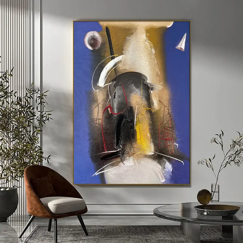 Wall Hanging Abstract Acrylic Painting Original Artwork on Blue Handmade Decor for Living Room | NIGHT FLY