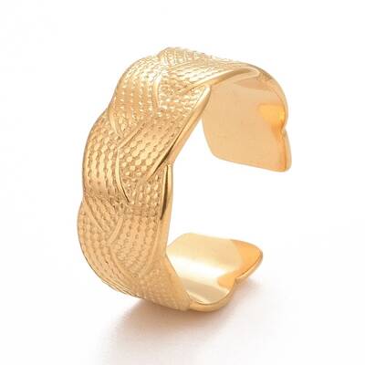 Ion Plating(IP) 304 Stainless Steel Textured Open Cuff Ring for Women