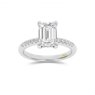 Aurelia Quarter Coverage Hidden Halo Emerald Cut Lab Grown Diamond Engagement Ring | 10K White Gold 2 1/3 CT. TW.