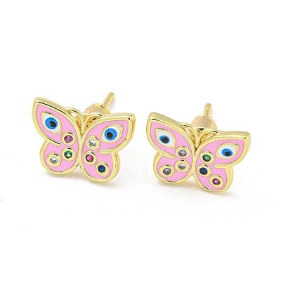Butterfly with Evil Eye Real 18K Gold Plated Brass Stud Earrings