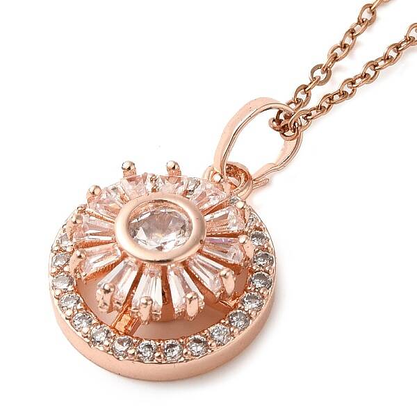 Brass Pave Clear Glass Flower Pendant Necklaces