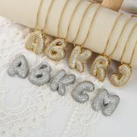 Fashionable Full Rhinestone Inlaid Initial Big Letter Pendant Necklace for Women and Men, 3D Fat Balloon Bubble 26 Alphabet N...
