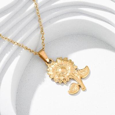 304 Stainless Steel Flower Pendant Necklaces