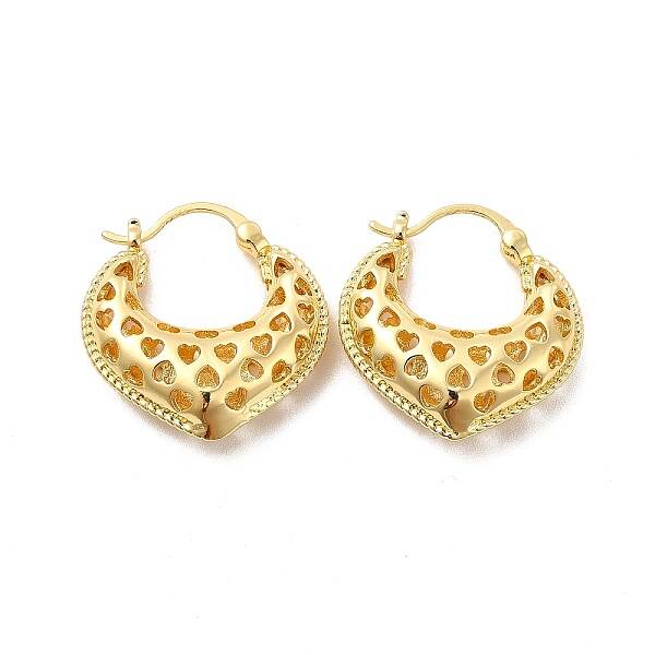 Brass Heart Thick Hoop Earrings for Women