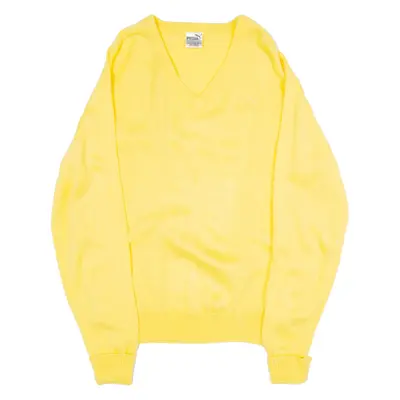 PUMA Womens Jumper Yellow V-Neck Tight Knit L