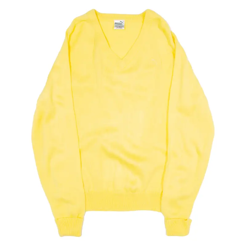 PUMA Womens Jumper Yellow V-Neck Tight Knit L