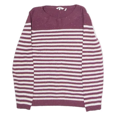 FAT FACE Womens Patterned Jumper Maroon Striped Tight Knit UK 14