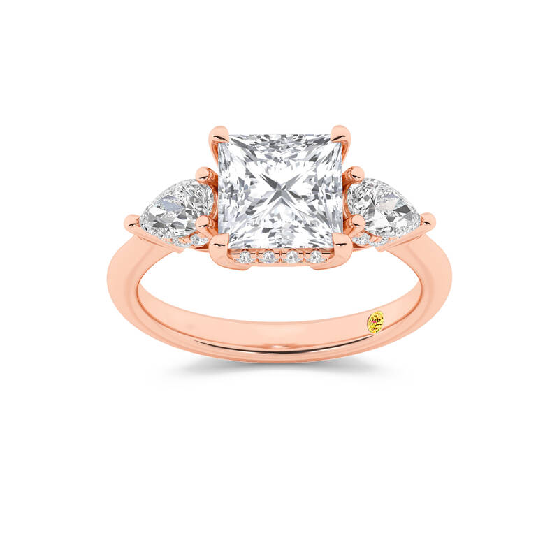 Celestia Three Stone Hidden Halo Princess Cut Lab Grown Diamond Engagement Ring | 10K Rose Gold 3 3/4 CT. TW.