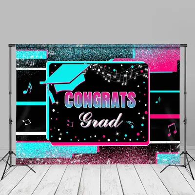 Blue Pink Glitter Congrats Grad Photography Backdrop - Aperturee
