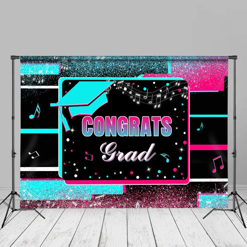 Blue Pink Glitter Congrats Grad Photography Backdrop - Aperturee