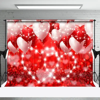 Aperturee White Red Balloons Lighted Valentines Day Backdrop | Valentines Day Photo Backdrop | Valentine'S Day Backdrops | Va...