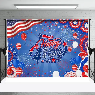 Blue Red Balloon July 4 Independence Day Backdrop - Aperturee