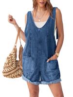 BerryGo Womens Comfort Casual Sleeveless V Neck Denim Romper Overall Shorts Summer Jean Romper Denim Outfit With Pocket Women...