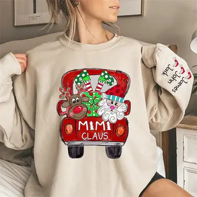 Santa Elk Truck Mom Kids Custom Christmas Sweatshirt - Aperturee