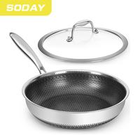 SODAY Hybrid Nonstick Fry Pan 11 Inches with Tempered Glass Lid,Stay-Cool Handle, Dishwasher & Oven Safe, Compatible with All...