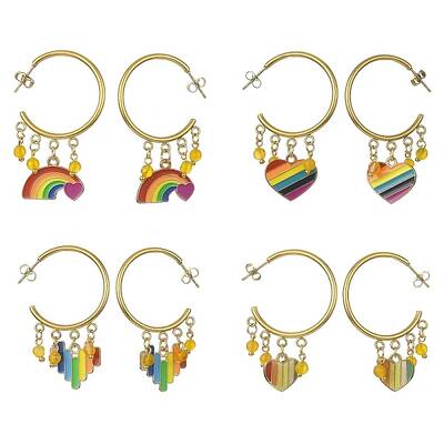 Rainbow Pride Flag Alloy Enamel Dangle Stud Earrings