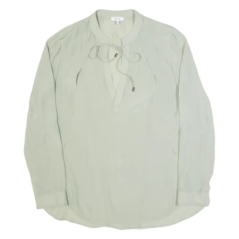 REISS Frances Womens Blouse Top Green Long Sleeve Silk UK 12